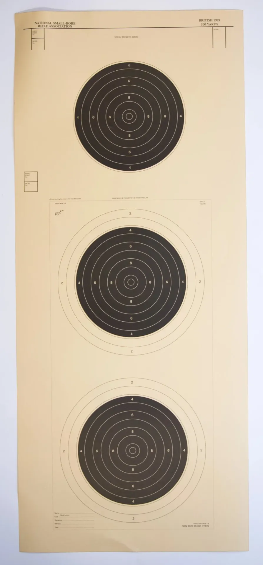 [SSSNSRA005] NSRA 100 Yards Three Card System (1003BM/89-18)